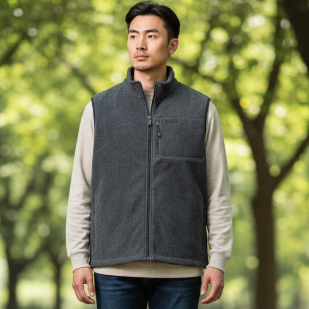 GH BASS Men's EUC Mock Neck Fleece Vest Gray/Black | Size XL